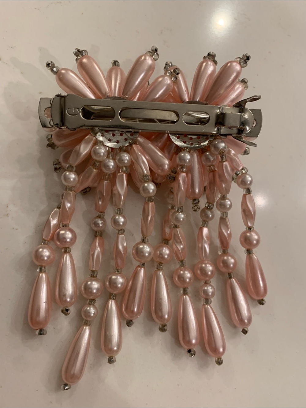 Vintage Hair Clip Pink Pearlized Dangle Drop Fancy Hair Barrette 4” x 3” 1980’s. - Picture 8 of 8